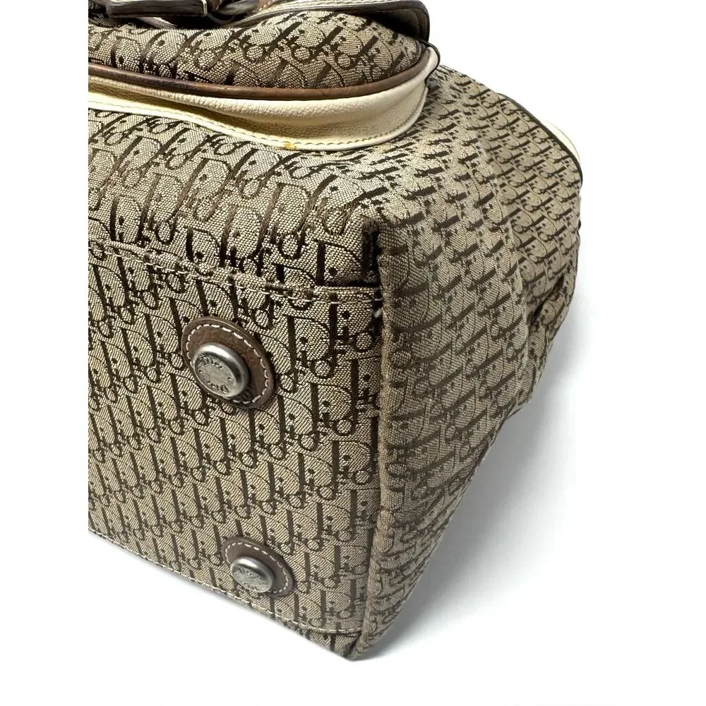 Dior Y2K John Galliano Monogram Detective Frame Beige Canvas Leather Bag